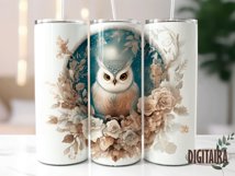 Watercolor Floral OWL Skinny Tumbler PNG Product Image 4