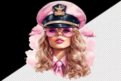 Watercolor beautiful woman pilot in uniform with cap and pink glasses glamor 20oz tumbler skinny mug wrap clipart t-shirt sublimation printable design