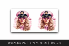 Watercolor beautiful woman pilot in uniform with cap and pink glasses glamor 20oz tumbler skinny mug wrap clipart t-shirt sublimation printable design
