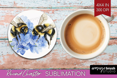 Bee Round Coaster - Watercolor Bee Coaster PNG Sublimation Product Image 1