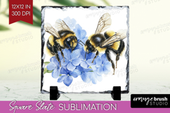 Bee Slate PNG - Watercolor Bee Square Slate Sublimation Product Image 1