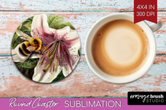 Bee Round Coaster - Watercolor Bee Coaster PNG Sublimation Product Image 1