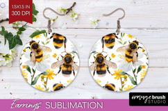 Bee Round Earrings - Watercolor Bee PNG Sublimation Product Image 1