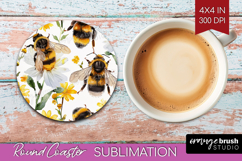 Bee Round Coaster - Watercolor Bee Coaster PNG Sublimation Product Image 1