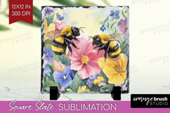 Bee Slate PNG - Watercolor Bee Square Slate Sublimation Product Image 1