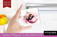 Bee Magnet Sublimation - Watercolor Bee Square Magnet PNG Product Image 1