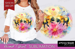 Bee Round Tshirt Background - Watercolor Bee PNG Sublimation Product Image 1