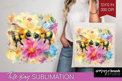 Bee Tote Bag - Watercolor Bee Tote Bag PNG Sublimation Product Image 1