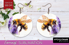 Bee Round Earrings - Watercolor Bee PNG Sublimation Product Image 1