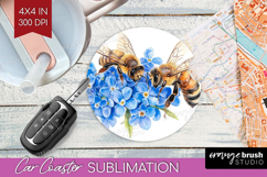 Bee Car Coaster - Watercolor Bee Coaster PNG Sublimation Product Image 1