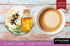 Bee Round Coaster - Watercolor Bee Coaster PNG Sublimation Product Image 1