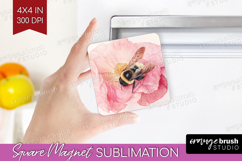 Bee Magnet Sublimation - Watercolor Bee Square Magnet PNG Product Image 1