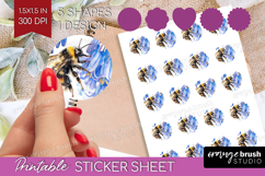 Bee Round Sticker - Watercolor Bee Printable Sticker Sheet Product Image 1