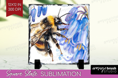 Bee Slate PNG - Watercolor Bee Square Slate Sublimation Product Image 1