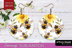 Bee Round Earrings - Watercolor Bee PNG Sublimation Product Image 1
