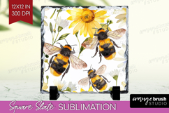 Bee Slate PNG - Watercolor Bee Square Slate Sublimation Product Image 1