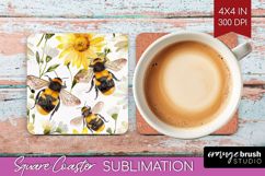 Bee Square Coaster - Watercolor Bee Coaster PNG Sublimation Product Image 1