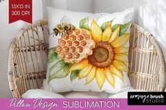 Bee Pillow Sublimation - Watercolor Bee Pillow Cover PNG Product Image 1