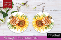 Bee Round Earrings - Watercolor Bee PNG Sublimation Product Image 1