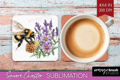 Bee Square Coaster - Watercolor Bee Coaster PNG Sublimation Product Image 1