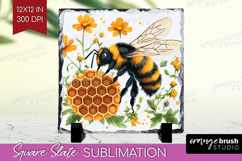 Bee Slate PNG - Watercolor Bee Square Slate Sublimation Product Image 1