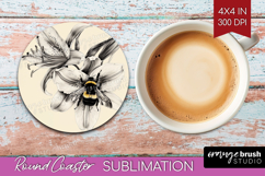 Bee Round Coaster - Watercolor Bee Coaster PNG Sublimation Product Image 1