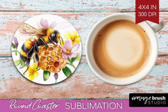 Bee Round Coaster - Watercolor Bee Coaster PNG Sublimation Product Image 1