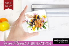 Bee Magnet Sublimation - Watercolor Bee Square Magnet PNG Product Image 1