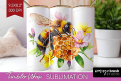 Bee Tumbler Wrap - Watercolor Bee Tumbler PNG Sublimation Product Image 1