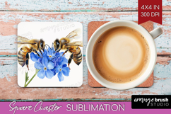 Bee Square Coaster - Watercolor Bee Coaster PNG Sublimation Product Image 1