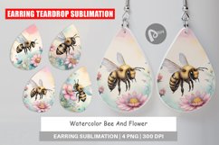 Earring Teardrop Watercolor Bee Flowers Product Image 1