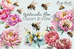 Watercolor Bee Sublimation Bundle Spring Flowers Bees PNG