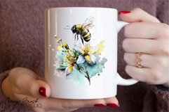 Watercolor Bee Sublimation Bundle Spring Flowers Bees PNG