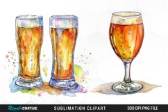 Watercolor Beer Glass PNG Set Clipart Product Image 1