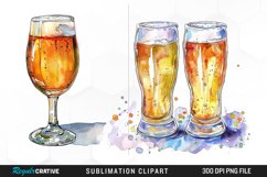 Watercolor Beer Glass PNG Set Clipart Product Image 1