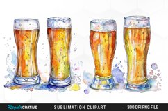 Watercolor Beer Glass PNG Set Clipart Product Image 1