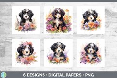 Bundle of six Wild Flowers Bernedoodles Paper Backgrounds designs.