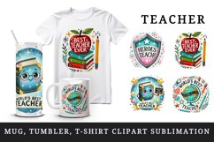 Watercolor best teacher globe shield apple books appreciation quote print 20 oz tumbler skinny mug wrap clipart t-shirt sublimation printable design