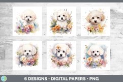 Bundle of six Wild Flowers Bichon Frises Paper Backgrounds designs.