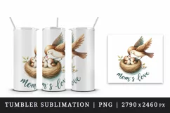 Watercolor bird feeding baby birds nest care Mom Love quote Mother Day print 20oz tumbler skinny mug wrap clipart t-shirt sublimation printable design