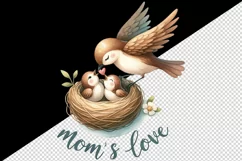 Watercolor bird feeding baby birds nest care Mom Love quote Mother Day print 20oz tumbler skinny mug wrap clipart t-shirt sublimation printable design