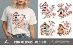 Watercolor Bird House blossoms Clipart Product Image 1