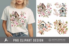 Watercolor Bird House blossoms Clipart Product Image 1