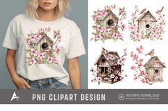 Watercolor Bird House blossoms Clipart Product Image 1