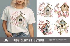Watercolor Bird House blossoms Clipart Product Image 1