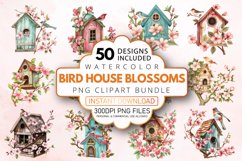 Watercolor Bird House blossoms Clipart Bundle Product Image 1