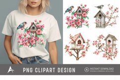 Watercolor Bird House blossoms Clipart Product Image 1