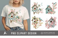 Watercolor Bird House blossoms Clipart Product Image 1