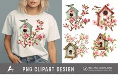 Watercolor Bird House blossoms Clipart Product Image 1