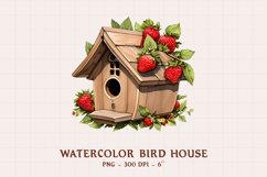 Adorable watercolor bird house with strawberries Product Image 1